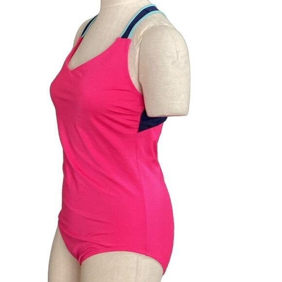 Lands' End One-Piece Swimsuit Sz 10 Pink/Black/Multicolor #60Z - Picture 4 of 6
